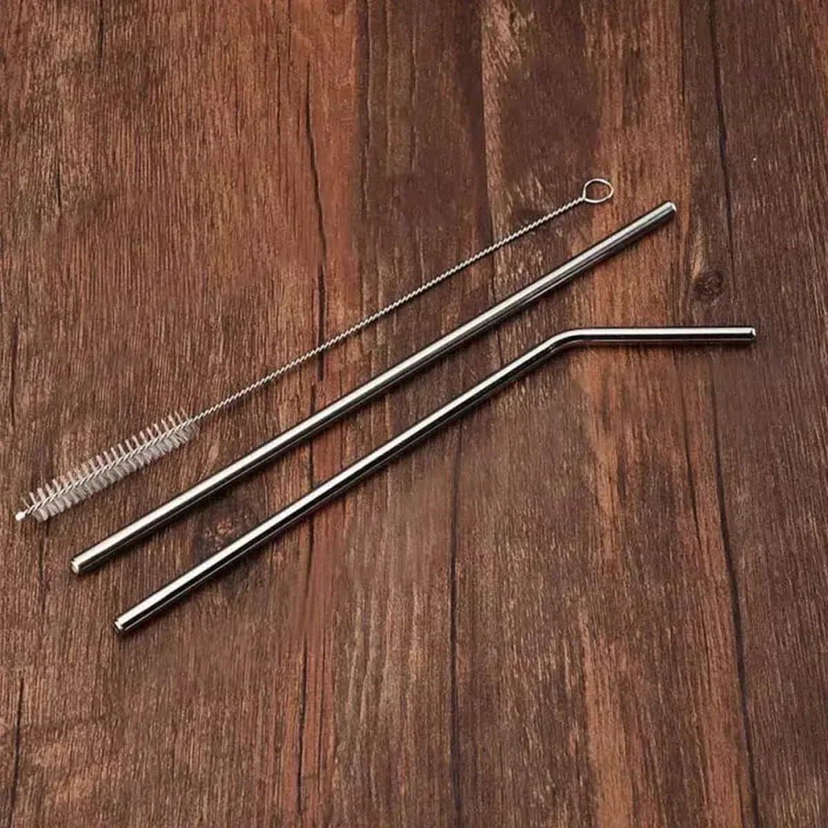 3-Piece Stainless Steel Metal Drinking Straw Reusable Straws+Cleaner Brush