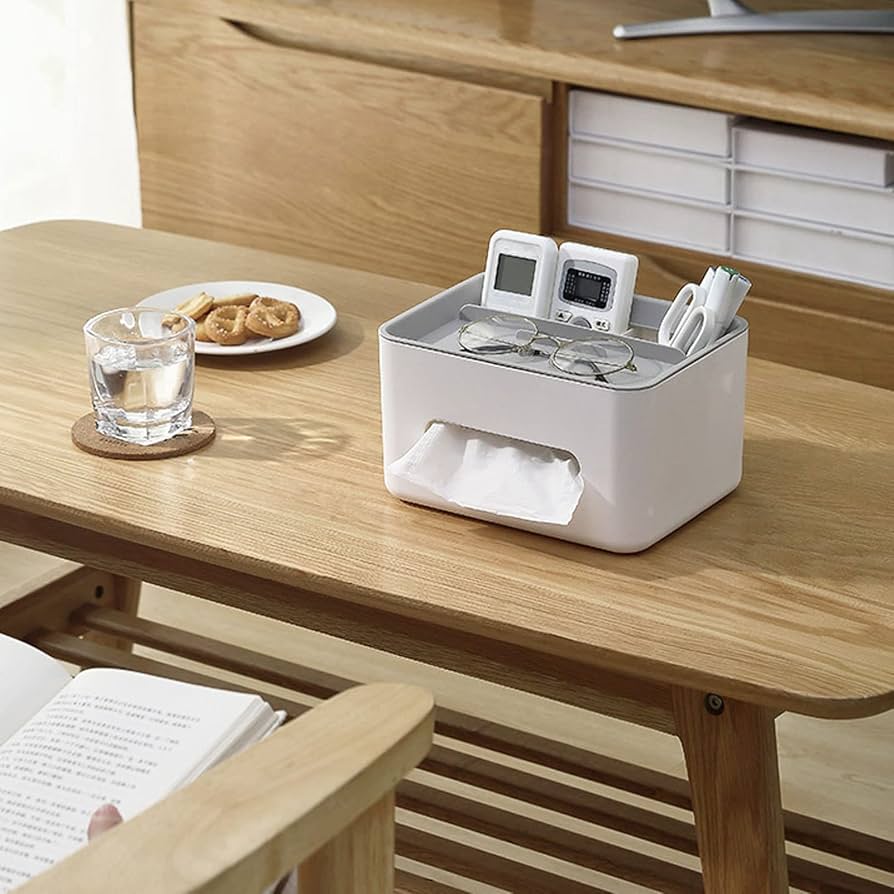 Tissue Storage Box With TV Remote Control Holder