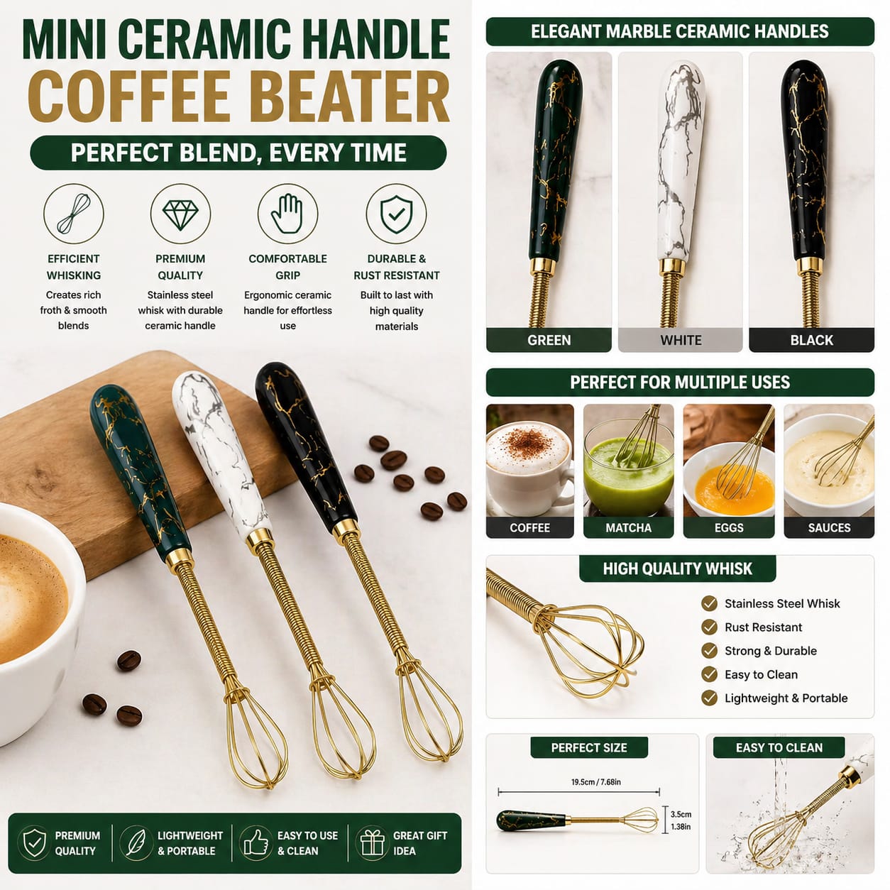 Mini Handheld Whisk with Ceramic Grip