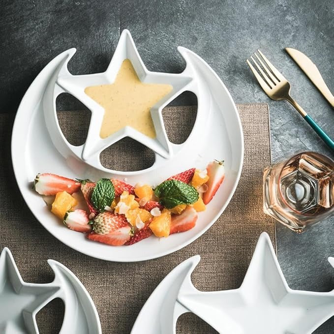 5-Pack Moonlit Star Design Ceramic Dessert Plates