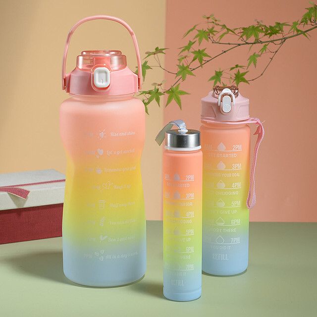 3-Pack Gradient Motivational Sports Water Bottles — BPA-Free