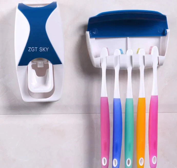 Wall-Mounted Automatic Toothpaste Dispenser With Brush Holder