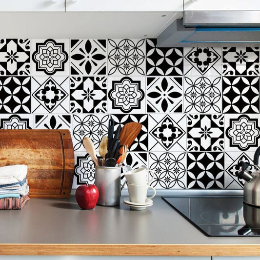 12-Piece Waterproof Black & White Tile Decals