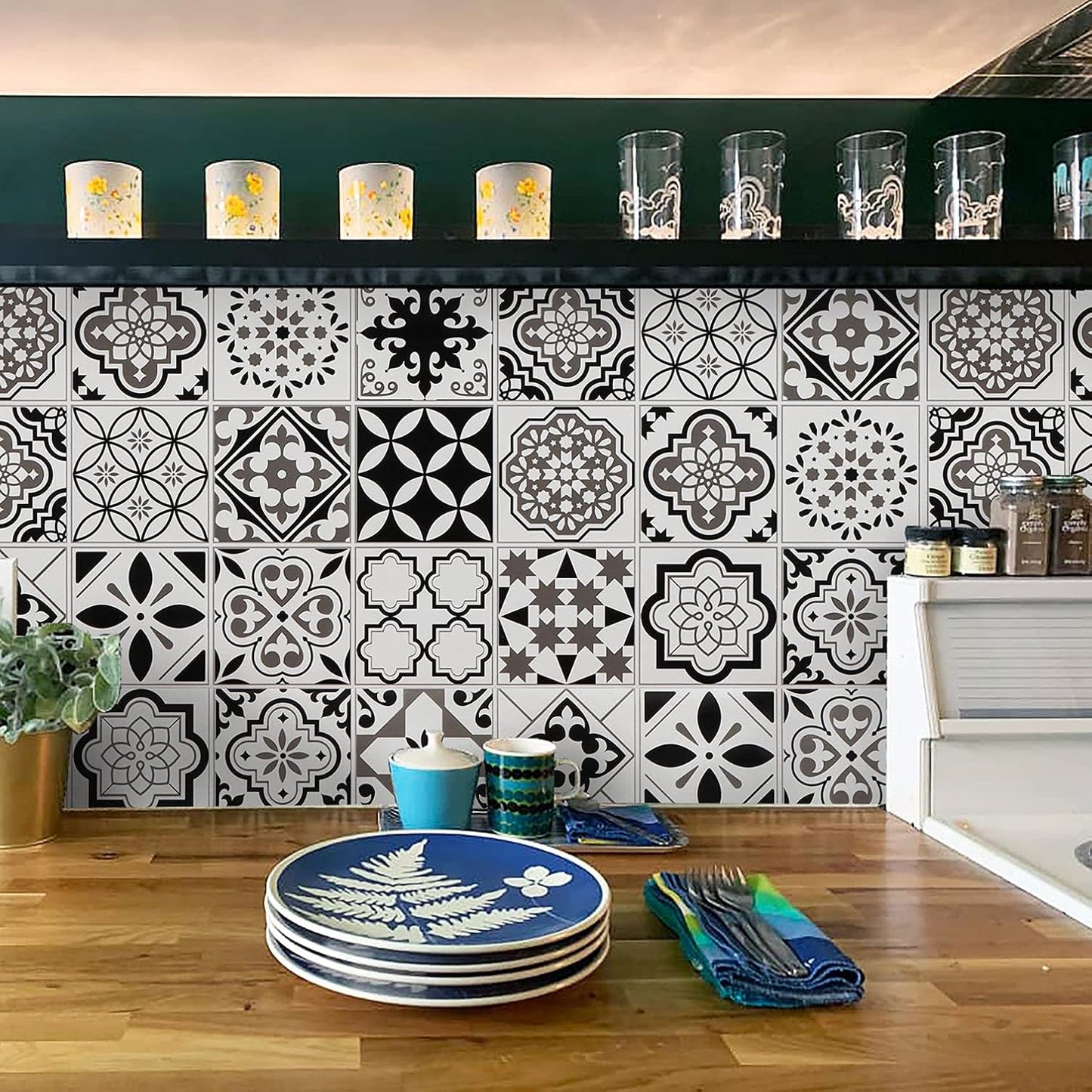 12-Piece Waterproof Black & White Tile Decals