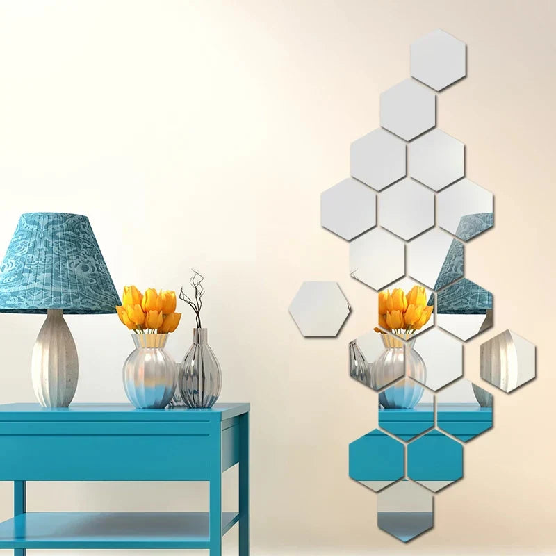 12 Pcs Hexagon Decor Mirror, Home and Wall Decor 