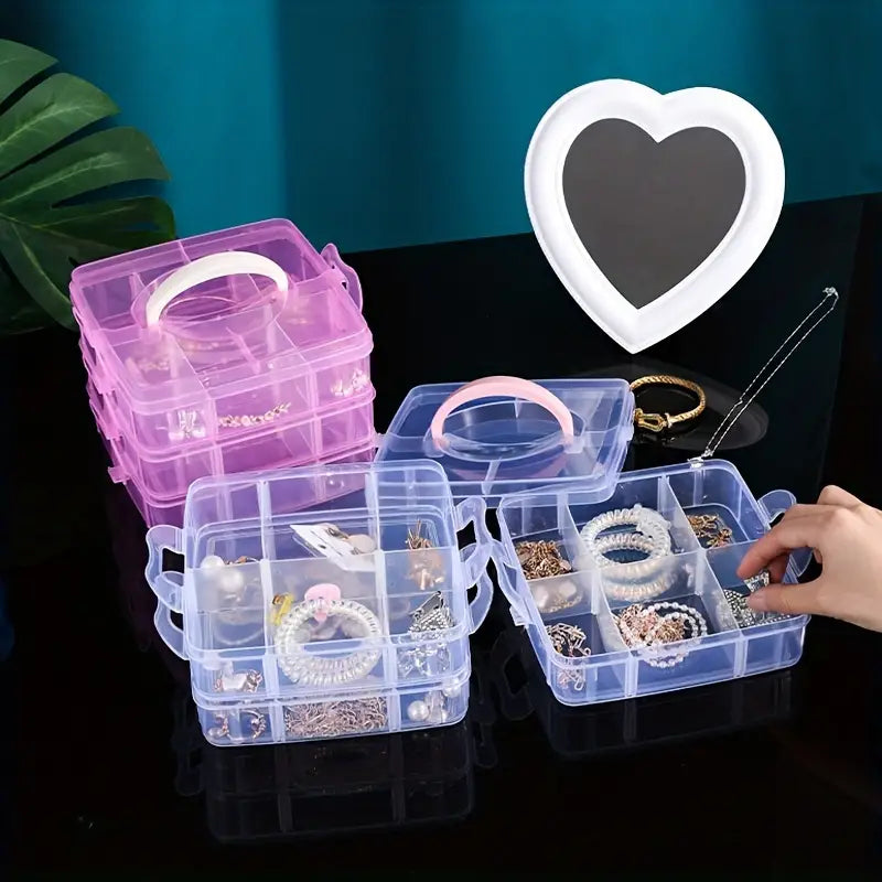 3-Layer 18-Grid Transparent Jewelry Storage Organizer