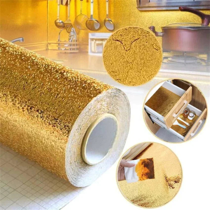 Golden Colour Kitchen Oil-Proof Heatproof Self-Adhesive Foil Sheet (60x200cm)