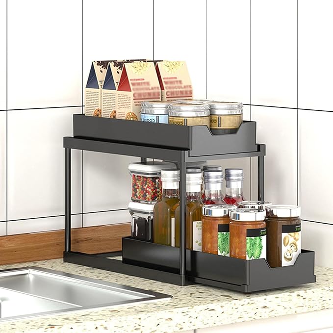 2 Tier Sliding Basket Organizer – Ideal for Kitchen & Bathroom, Home and Living 