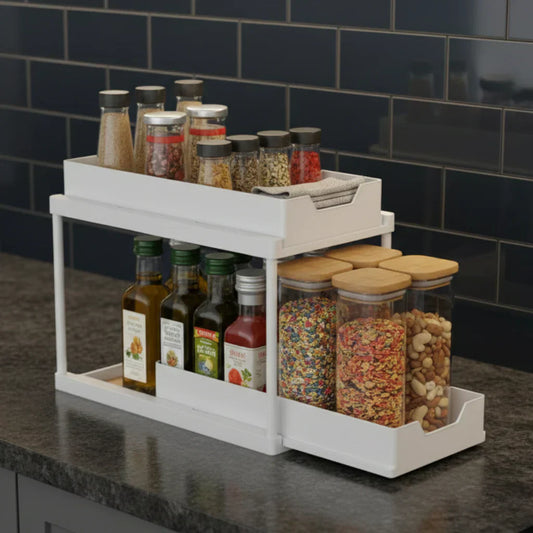 2 Tier Under Sink Storage Organizer – Pull-Out Sliding Design, Home and Living 