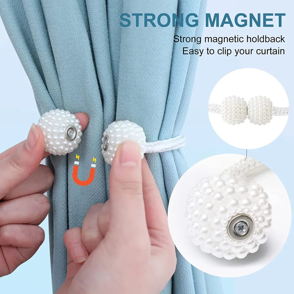 Magnetic Pearl Ball Curtain Tieback Rope — 1 Pair
