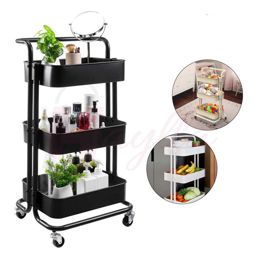 3-Shelf Rolling Storage Cart Trolley — Mobile Kitchen Rack