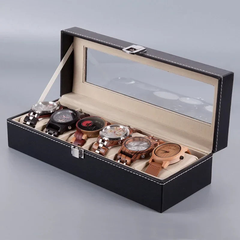 Premium 6-Slot PU Leather Watch Storage Case