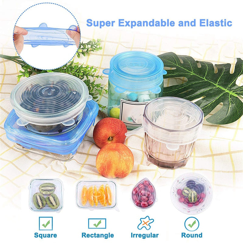 6-Pack Reusable Silicone Stretch Lid Covers — Food Saver