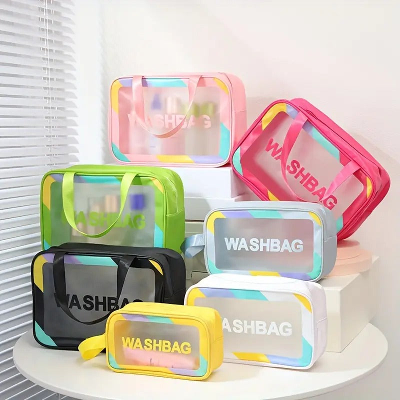 3Pcs Colorful Clear Travel Makeup Bag Kit