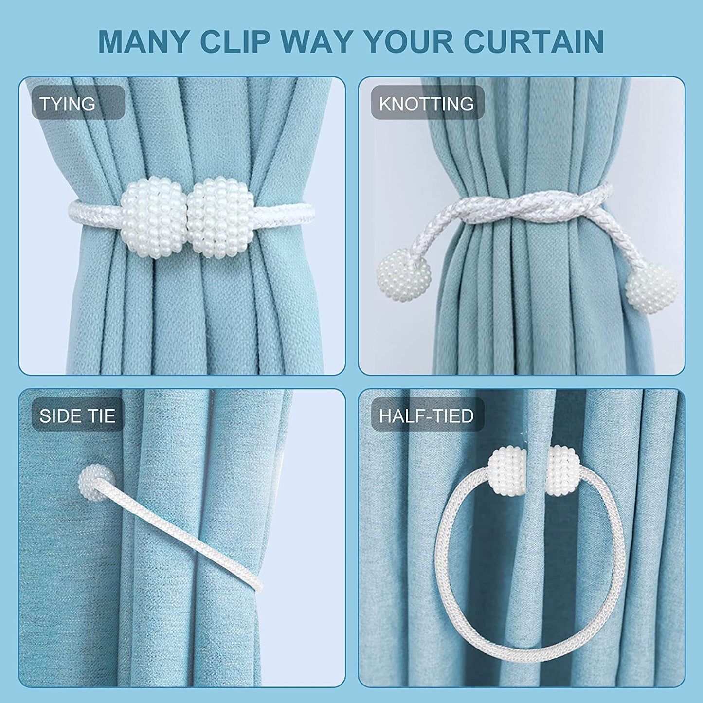 Magnetic Pearl Ball Curtain Tieback Rope — 1 Pair
