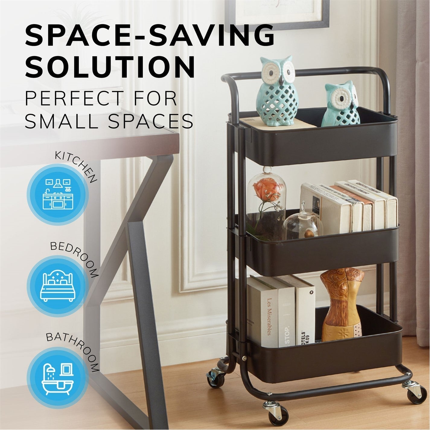 3-Shelf Rolling Storage Cart Trolley — Mobile Kitchen Rack