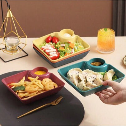 4-Piece Square Dumpling Serving Plate With Sauce Sections