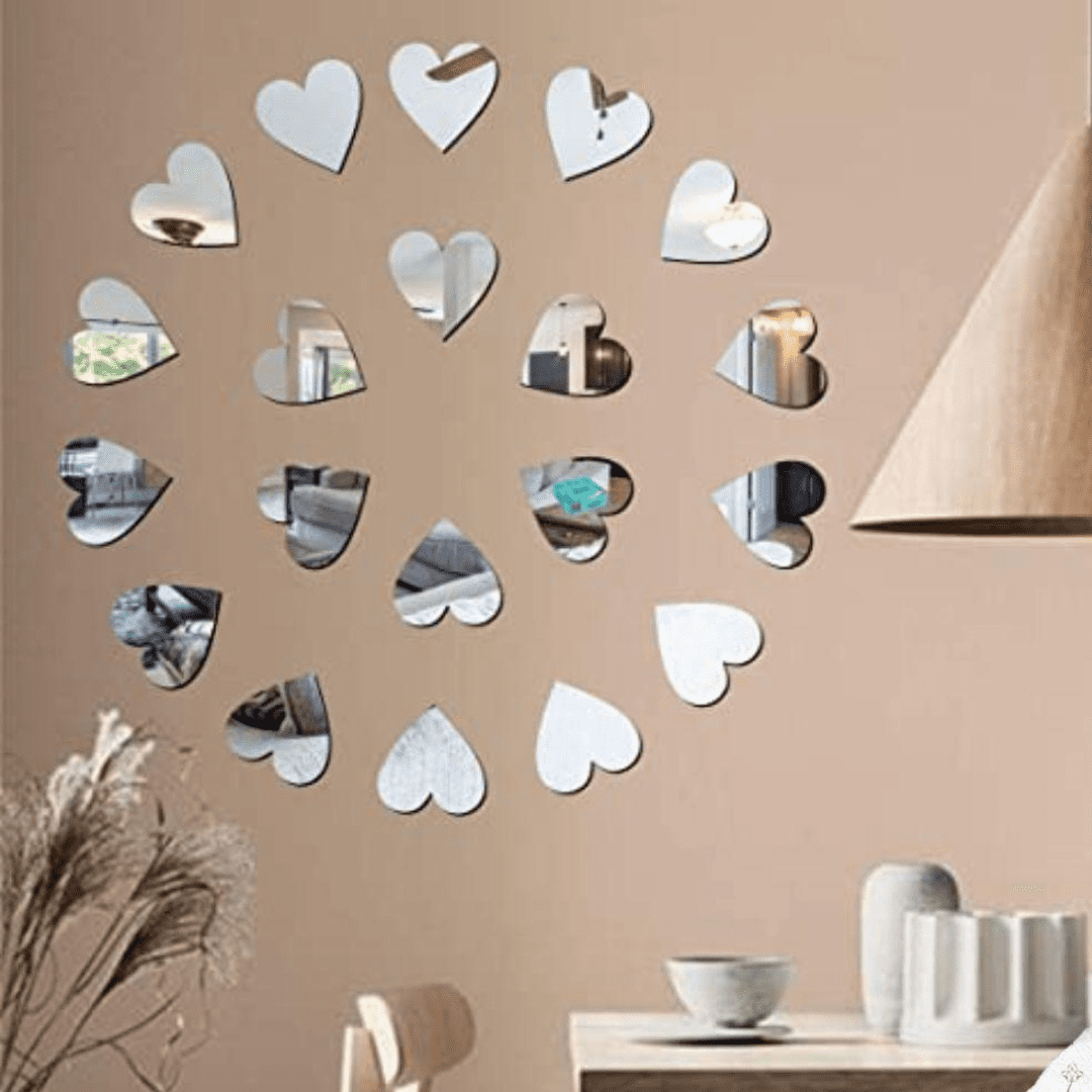 50-Piece Heart Shine Mirror Wall Stickers (1 Inch)