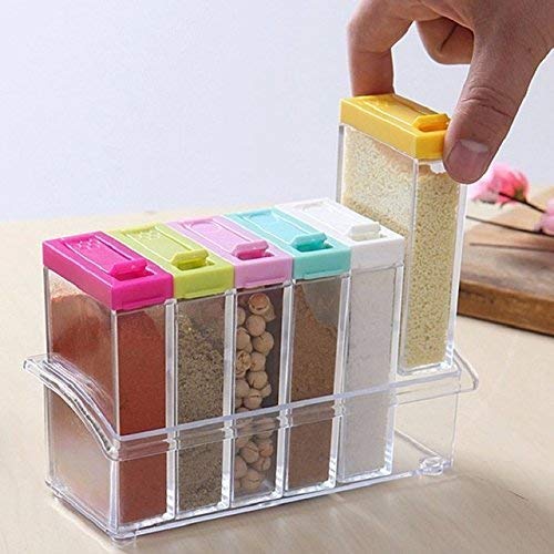 6-Piece Spice Jars Dispenser Masala Rack Easy Flow Storage Crystal Seasoning Box