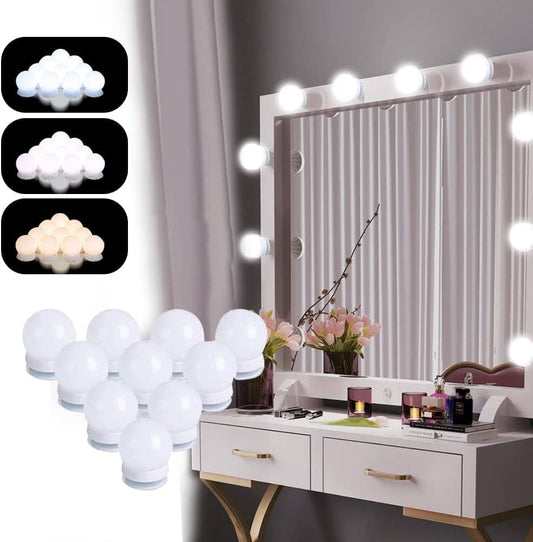 Vanity Makeup Mirror With 10 LED Bulb Lights — Tabletop