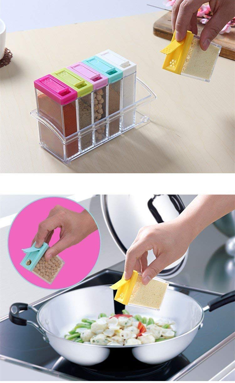 6-Piece Spice Jars Dispenser Masala Rack Easy Flow Storage Crystal Seasoning Box