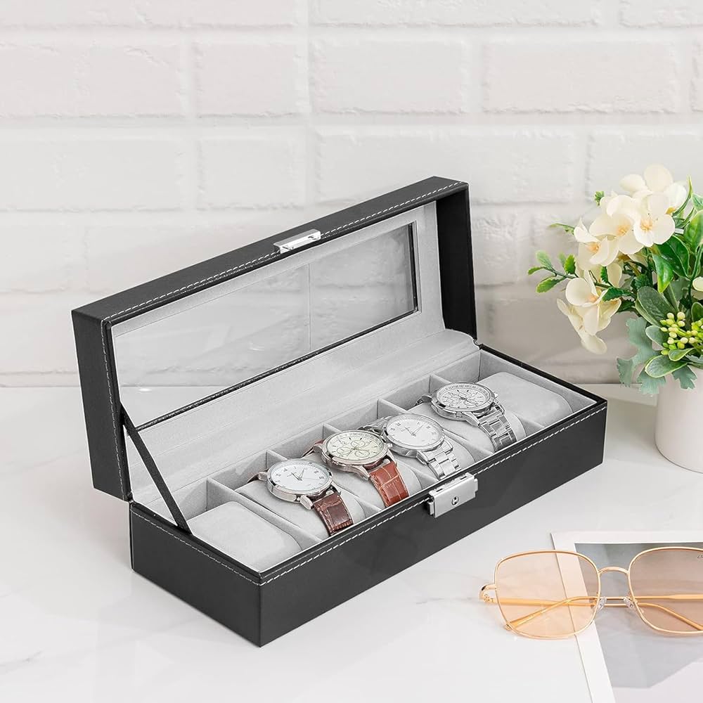Premium 6-Slot PU Leather Watch Storage Case