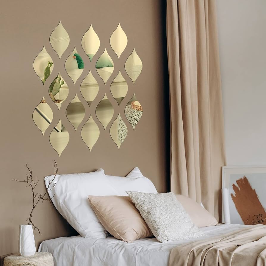 Acrylic Mirror Wall Decals – 12-Piece Leaf Design Stickers