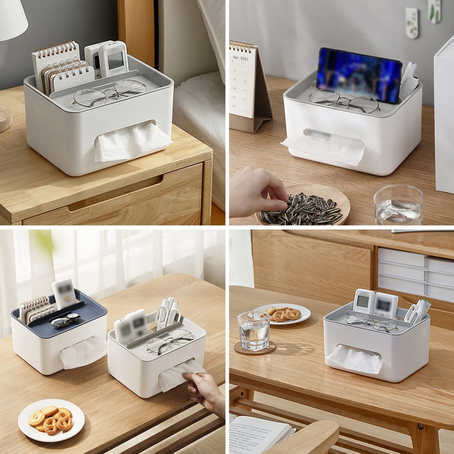 Tissue Storage Box With TV Remote Control Holder