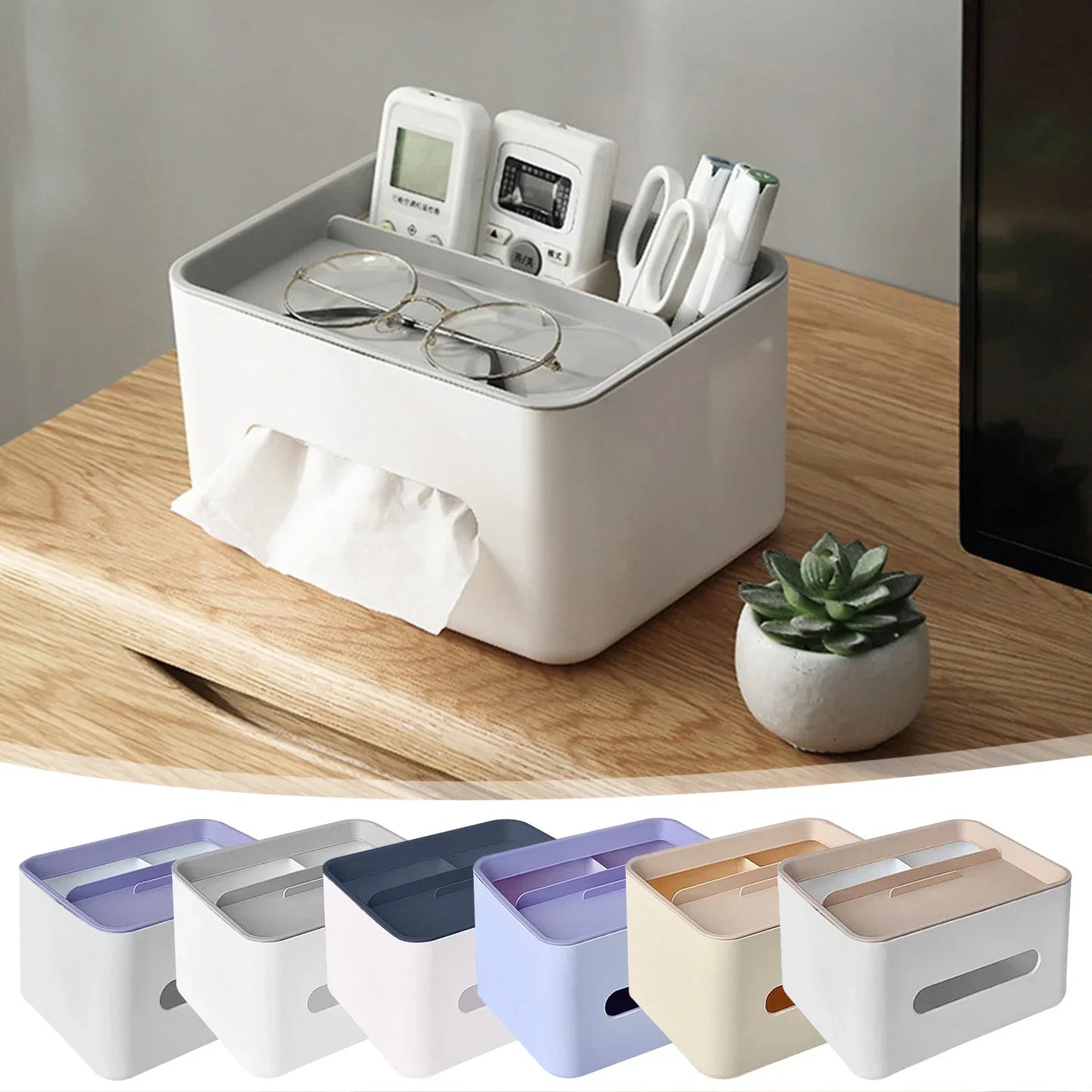 Tissue Storage Box With TV Remote Control Holder