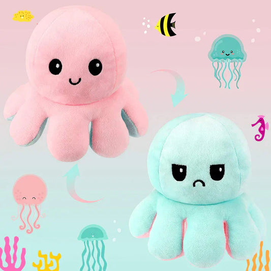 Dual-Sided Flip Octopus Reversible Mood Plush Toy