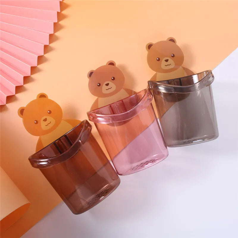 Cute Bear Wall-Mounted Toothbrush Holder — Bathroom Organizer
