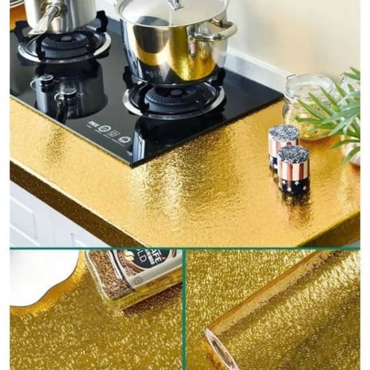 Golden Colour Kitchen Oil-Proof Heatproof Self-Adhesive Foil Sheet (60x200cm)