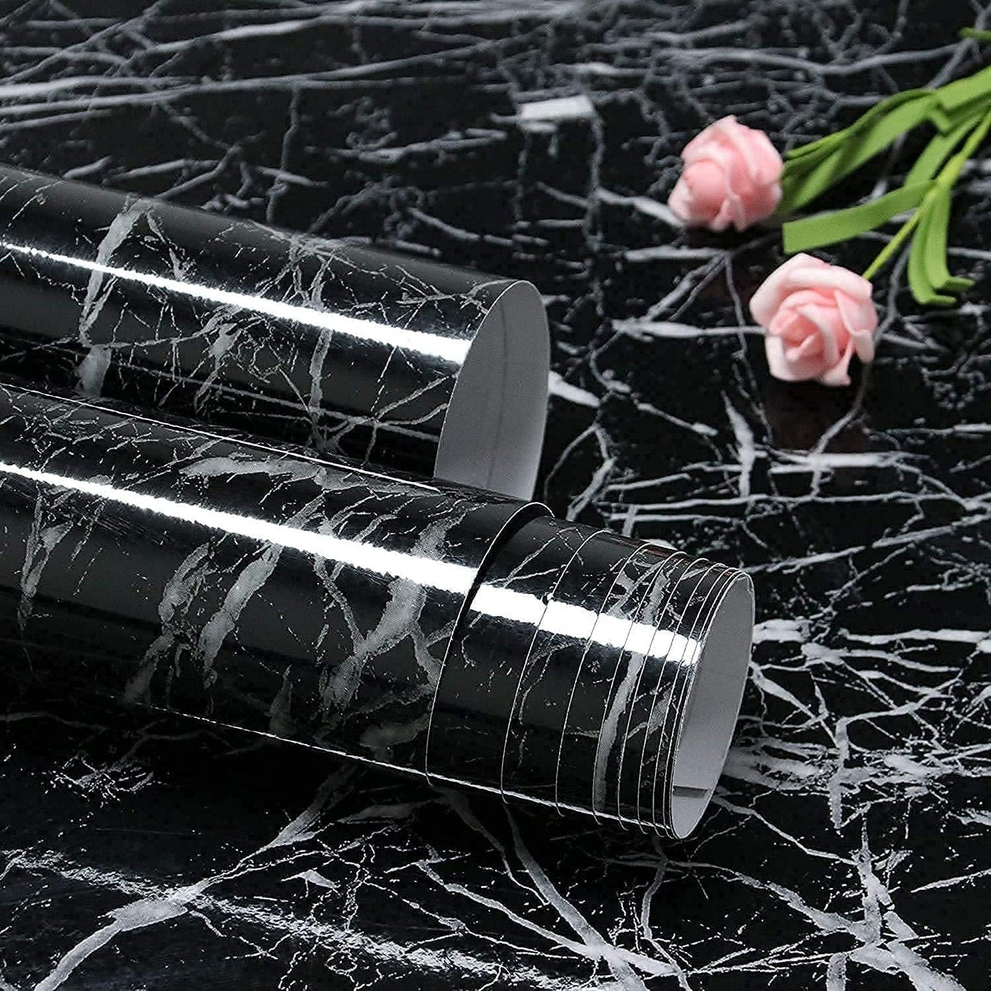 Black Marble Surface Covering Sticker, Home and Wall Decor 
