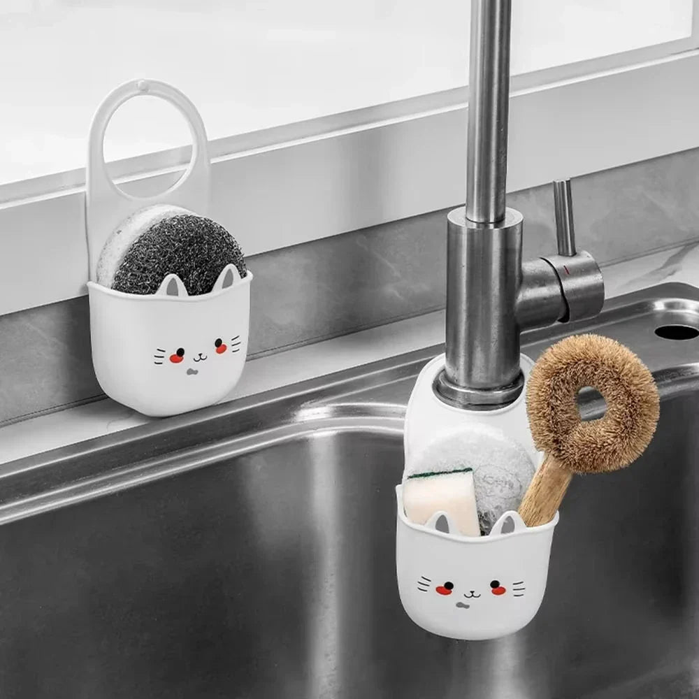 Cartoon Cat Kitchen Sink Sponge & Brush Holder