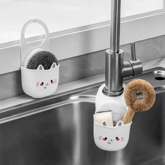 Cartoon Cat Kitchen Sink Sponge & Brush Holder