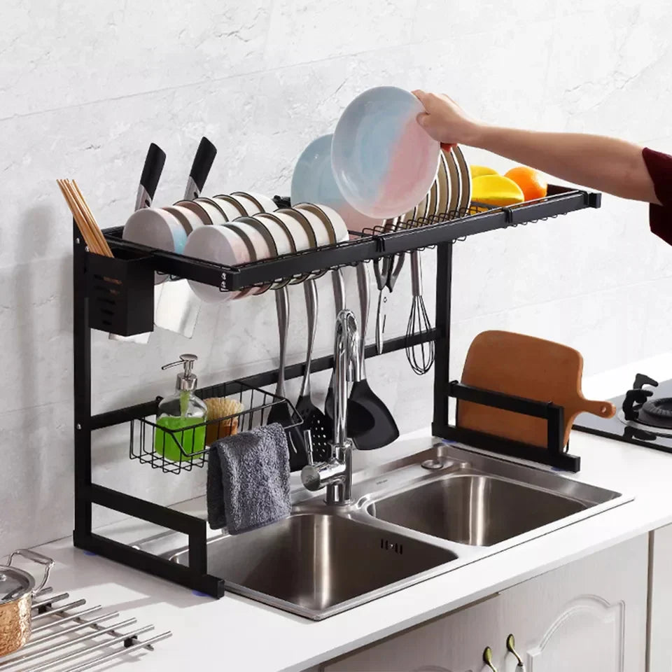 Compact Dish Rack with Utensil Holder & Drainer