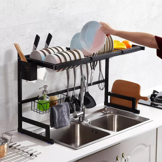 Compact Dish Rack with Utensil Holder & Drainer