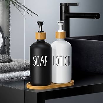 Decorative Soap Pump with Bamboo Tray Organizer, Home and Living 