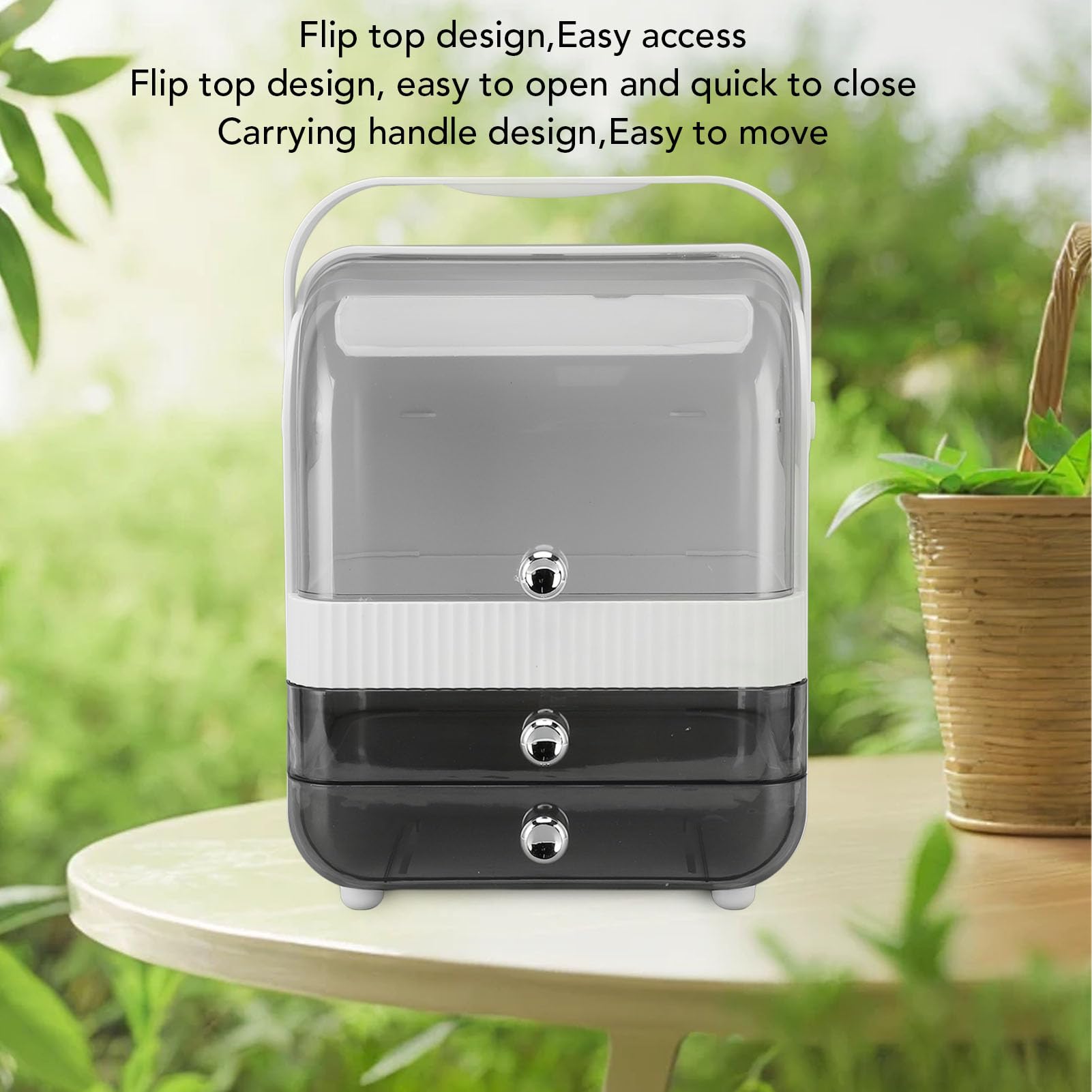 Dustproof Skincare Organizer – Clear Top & 2 Sliding Drawers