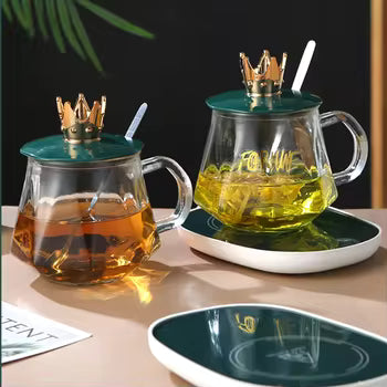 Elegant Glass Mug with Crown Cover