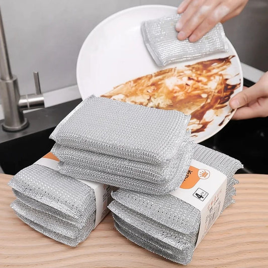 Heavy Duty Steel Scrubber Sponge Set (4 Pack), Kitchen Accessories 