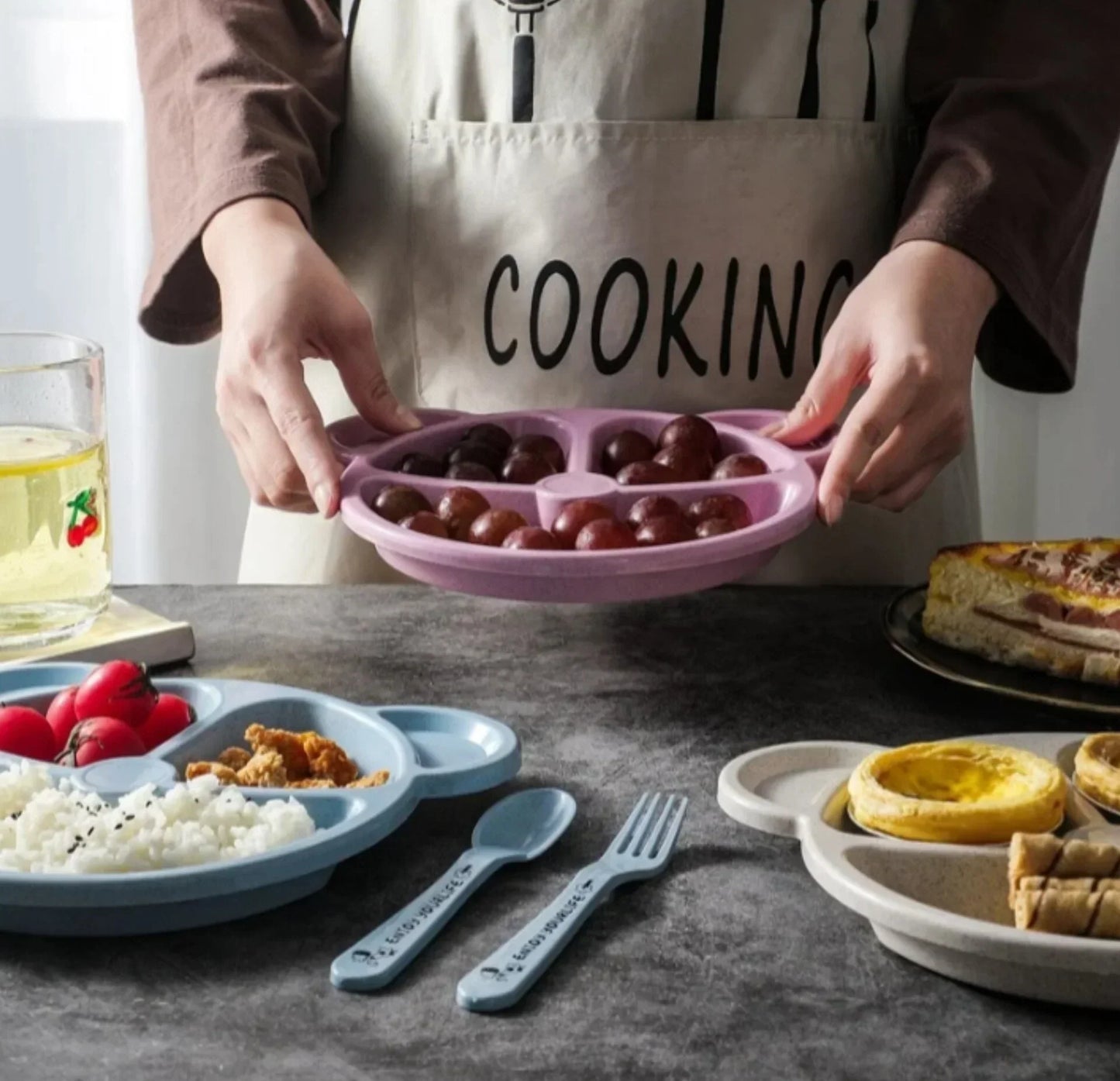 5-Piece Children Bear Plate Set With Dip Sections