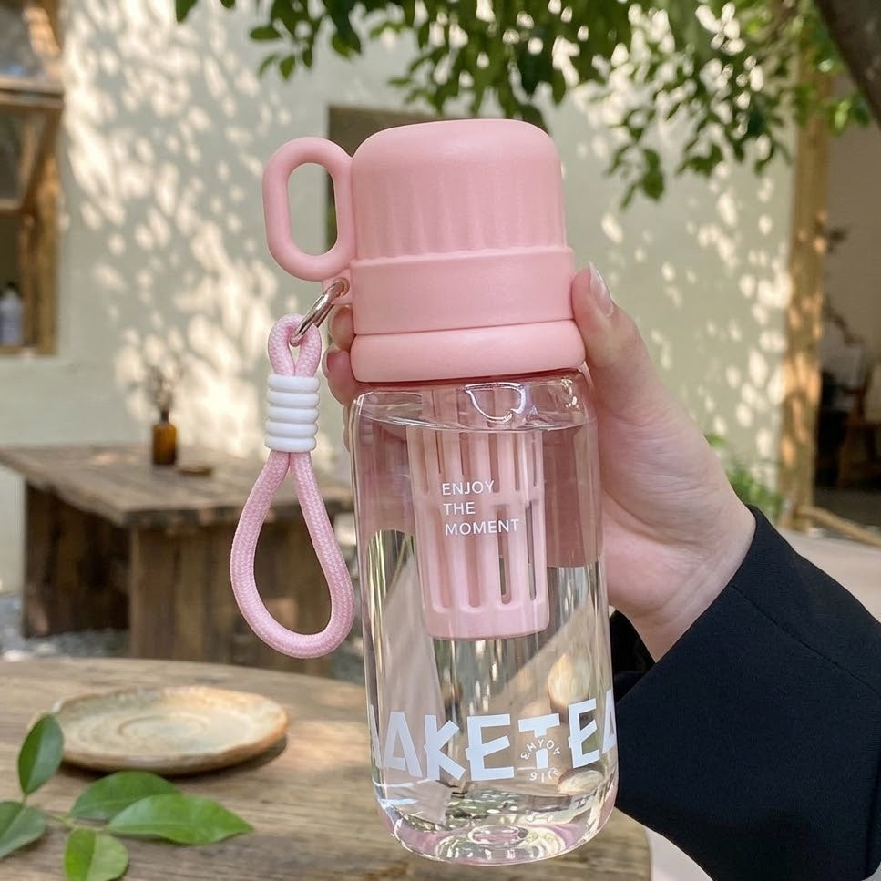 Minimal Portable Glass Bottle with Handle Lid 450ML
