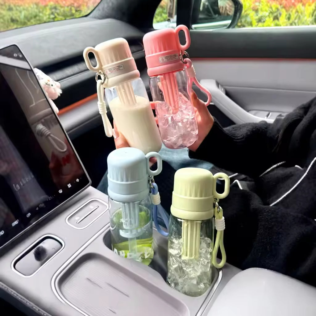 Modern Glass Drinking Bottle with Strap 450ML