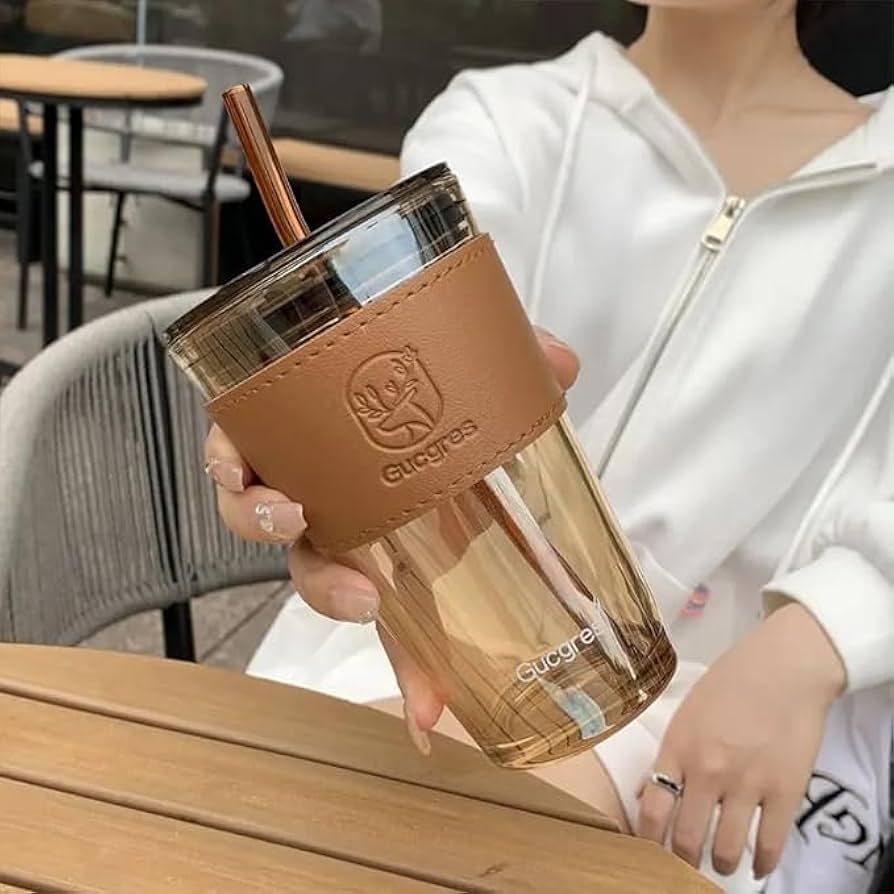 Modern Glass Sipper Mug with Straw 450ML