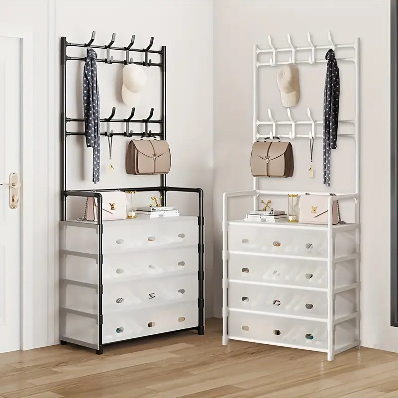 Multi-Functional Storage Cabinet with Coat Rack & Hooks, Wardrobe and Organizer 