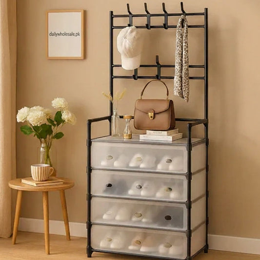 Multi-Functional Storage Cabinet with Coat Rack & Hooks, Wardrobe and Organizer 