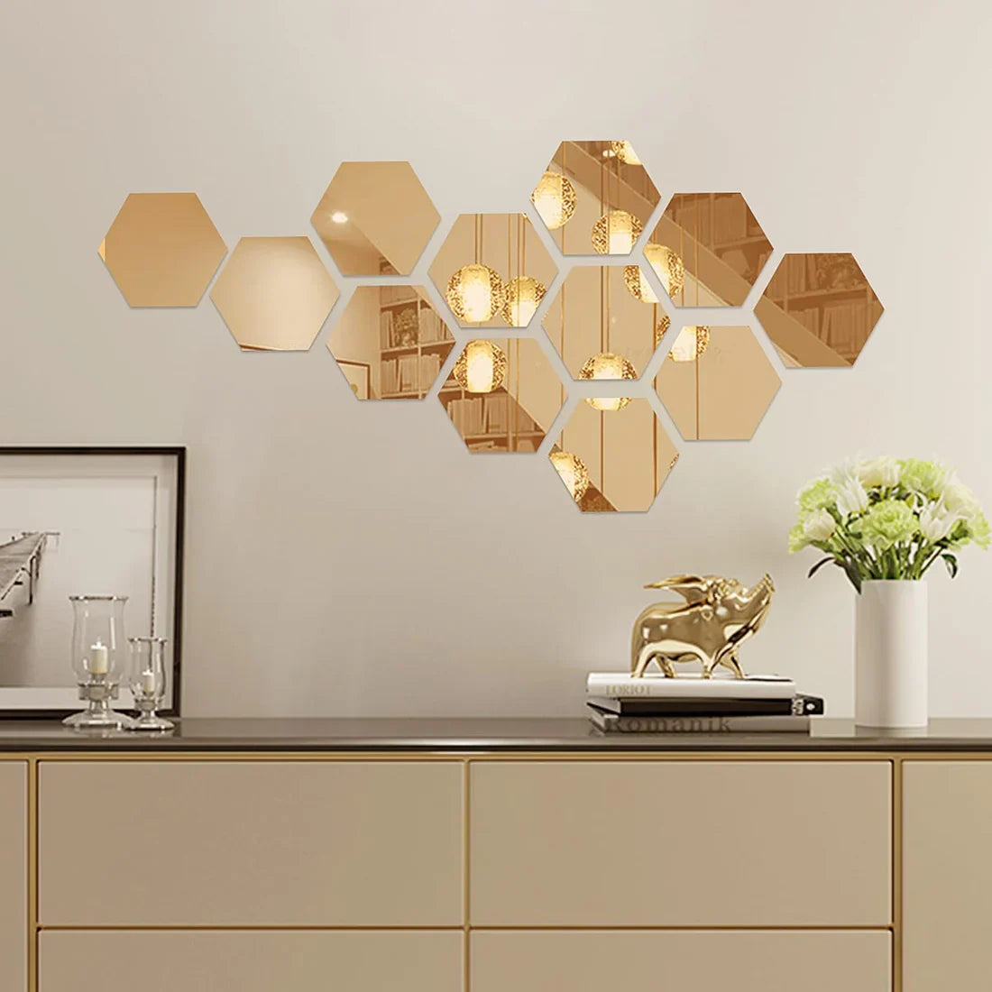 Peel & Stick Hexagon Gold Mirrors, Home and Wall Decor 