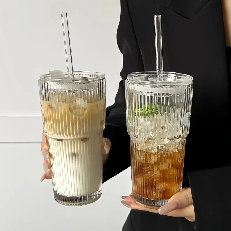 Reusable 600ml Glass Cup with Straw for Home & Travel