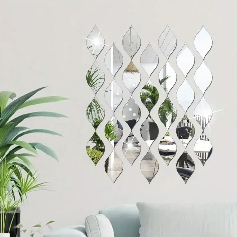Acrylic Mirror Wall Decals – 12-Piece Leaf Design Stickers